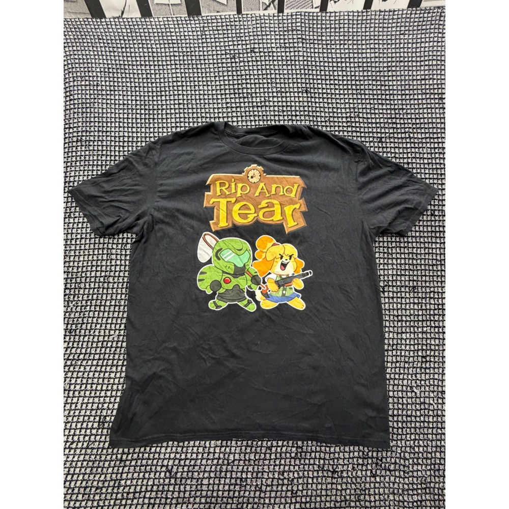 Unbranded Doom Animal Crossing Mashup Tee Mens Black Rip And Tear